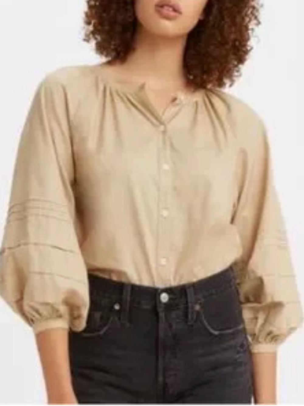 Levi’s Womens Beige Button-Front Balloon Sleeve Top 0278